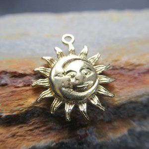 Golden Sun and Moon Charm, Artisan Cast Gold Tone